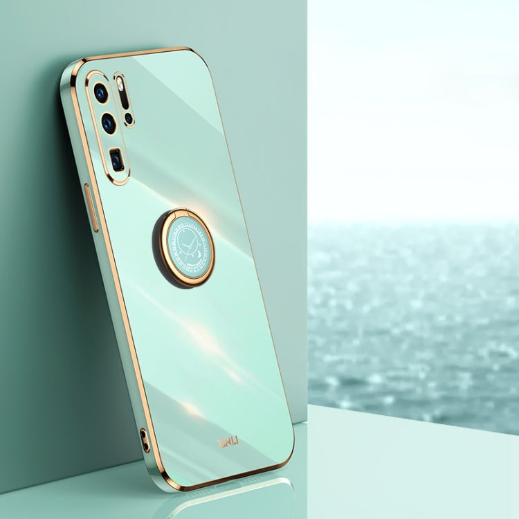 For Huawei P30 Pro XINLI Straight 6D Plating Gold Edge TPU Shockproof Case with Ring Holder