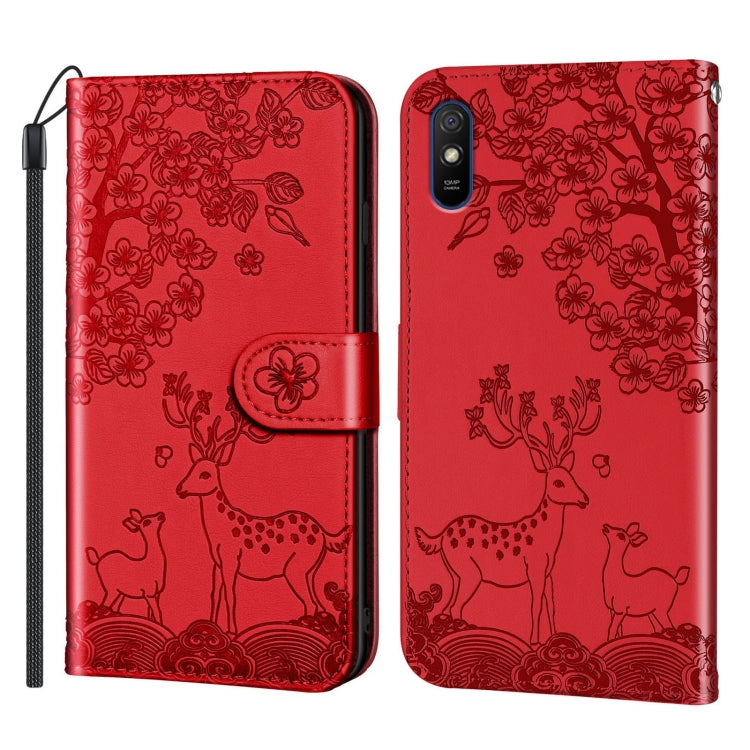 For Xiaomi Redmi 9A Sika Deer Embossing Pattern Horizontal Flip PU Leather Case with Holder & Card Slot & Wallet & Photo Frame