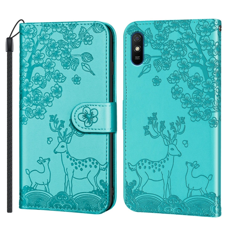 For Xiaomi Redmi 9A Sika Deer Embossing Pattern Horizontal Flip PU Leather Case with Holder & Card Slot & Wallet & Photo Frame