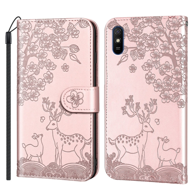 For Xiaomi Redmi 9A Sika Deer Embossing Pattern Horizontal Flip PU Leather Case with Holder & Card Slot & Wallet & Photo Frame