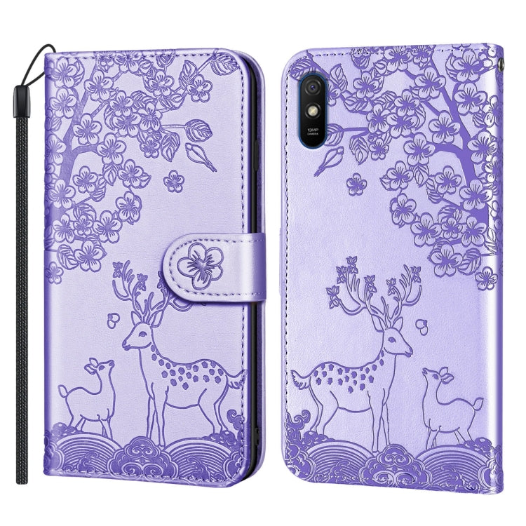 For Xiaomi Redmi 9A Sika Deer Embossing Pattern Horizontal Flip PU Leather Case with Holder & Card Slot & Wallet & Photo Frame