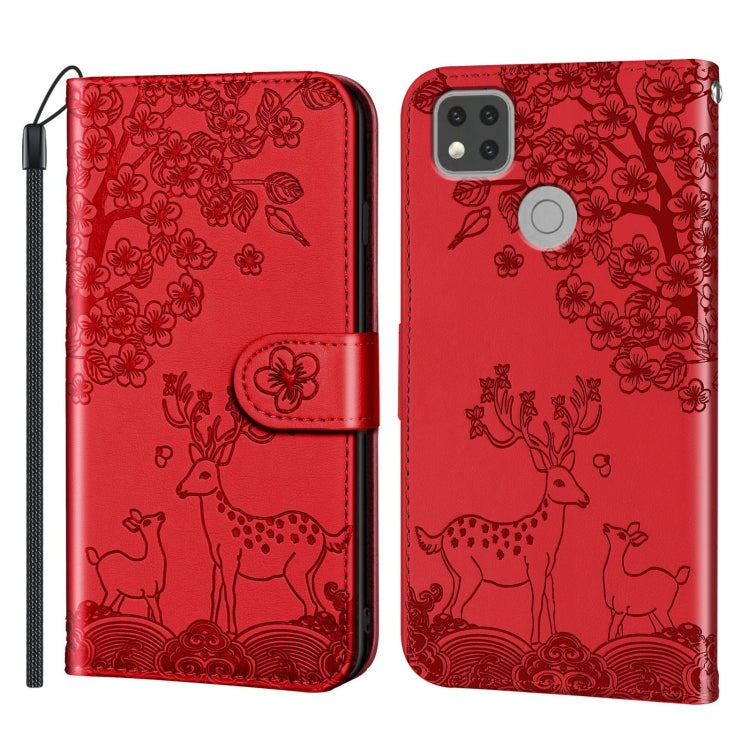 For Xiaomi Redmi 9C Sika Deer Embossing Pattern Horizontal Flip PU Leather Case with Holder & Card Slot & Wallet & Photo Frame