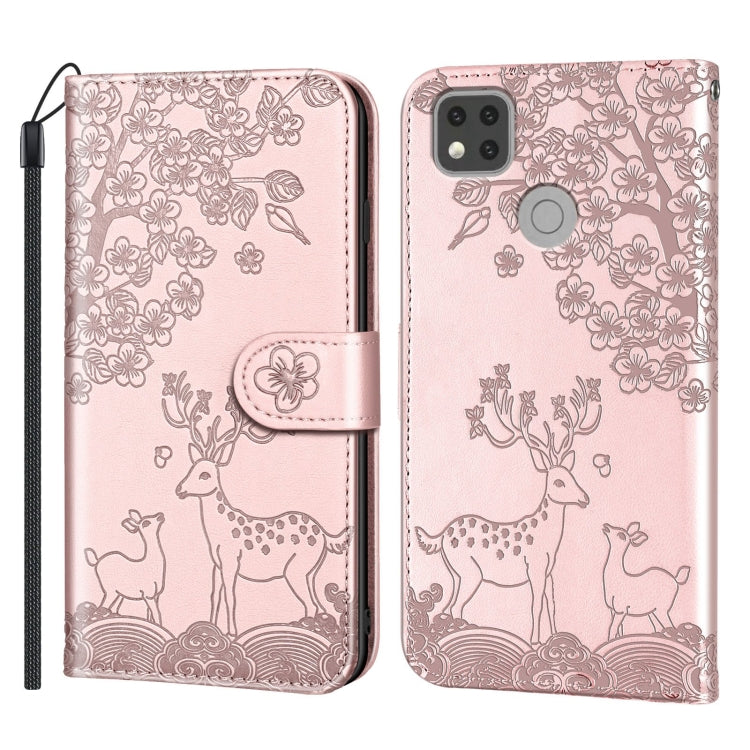 For Xiaomi Redmi 9C Sika Deer Embossing Pattern Horizontal Flip PU Leather Case with Holder & Card Slot & Wallet & Photo Frame
