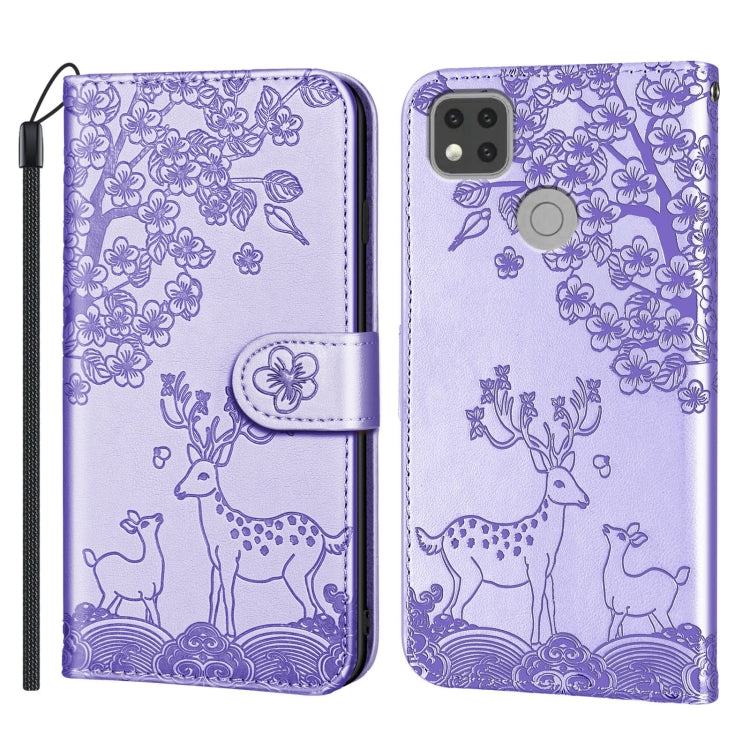 For Xiaomi Redmi 9C Sika Deer Embossing Pattern Horizontal Flip PU Leather Case with Holder & Card Slot & Wallet & Photo Frame