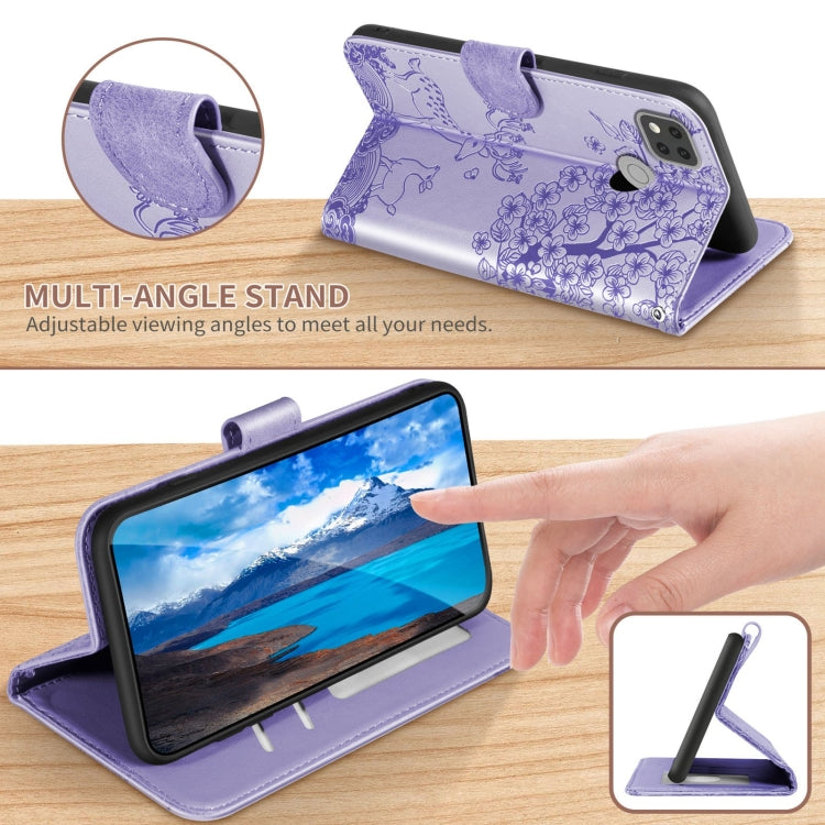 For Xiaomi Redmi 9C Sika Deer Embossing Pattern Horizontal Flip PU Leather Case with Holder & Card Slot & Wallet & Photo Frame