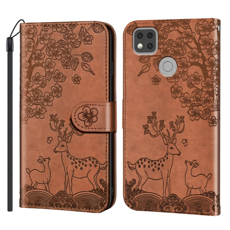 For Xiaomi Redmi 9C Sika Deer Embossing Pattern Horizontal Flip PU Leather Case with Holder & Card Slot & Wallet & Photo Frame