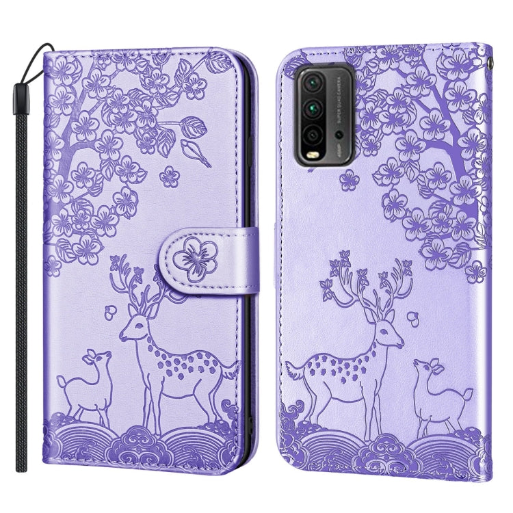 For Xiaomi Redmi 9T Sika Deer Embossing Pattern Horizontal Flip PU Leather Case with Holder & Card Slot & Wallet & Photo Frame