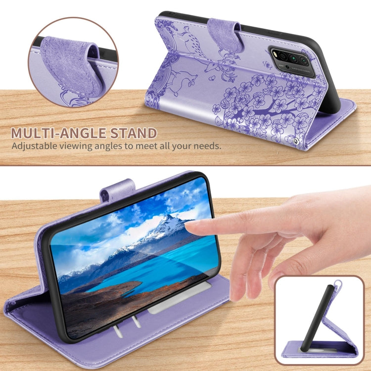 For Xiaomi Redmi 9T Sika Deer Embossing Pattern Horizontal Flip PU Leather Case with Holder & Card Slot & Wallet & Photo Frame