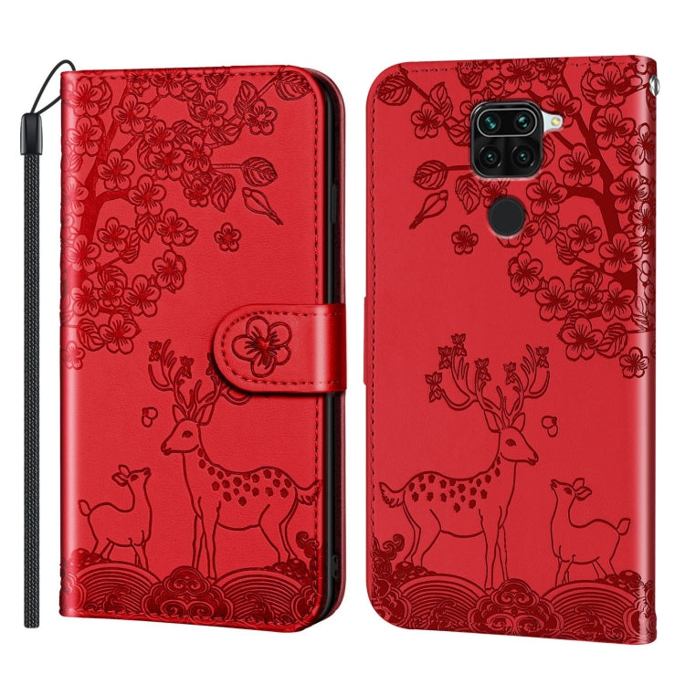 For Xiaomi Redmi Note 9 Sika Deer Embossing Pattern Horizontal Flip PU Leather Case with Holder & Card Slot & Wallet & Photo Frame