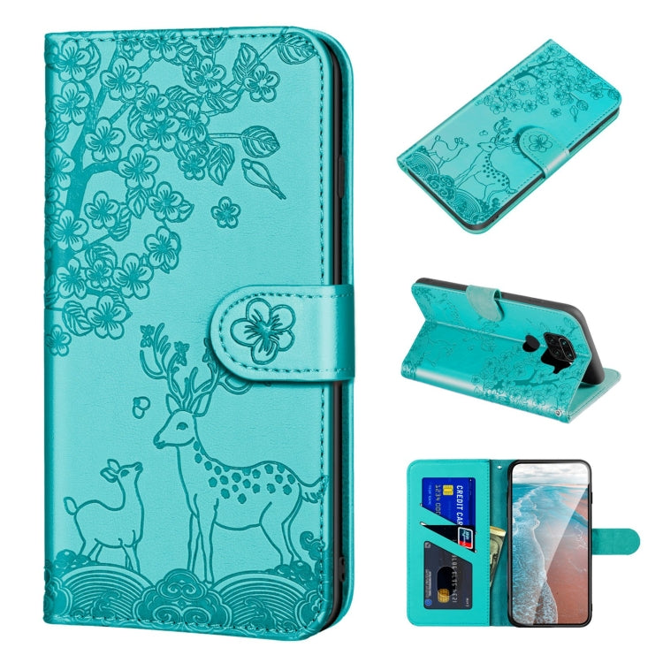For Xiaomi Redmi Note 9 Sika Deer Embossing Pattern Horizontal Flip PU Leather Case with Holder & Card Slot & Wallet & Photo Frame