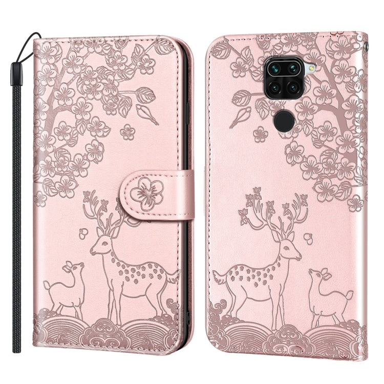 For Xiaomi Redmi Note 9 Sika Deer Embossing Pattern Horizontal Flip PU Leather Case with Holder & Card Slot & Wallet & Photo Frame