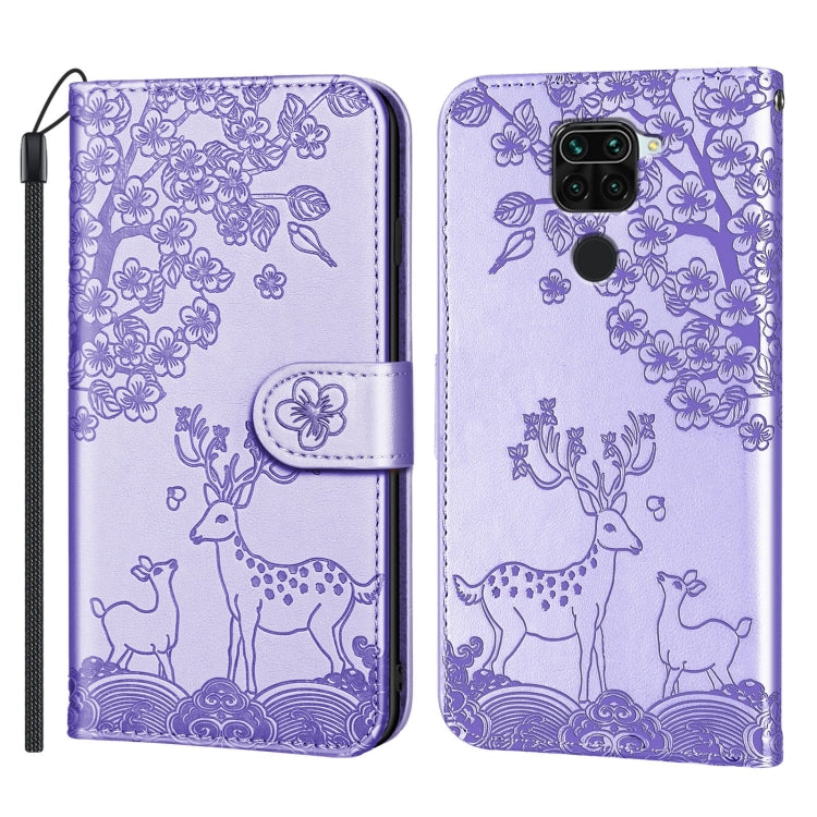 For Xiaomi Redmi Note 9 Sika Deer Embossing Pattern Horizontal Flip PU Leather Case with Holder & Card Slot & Wallet & Photo Frame