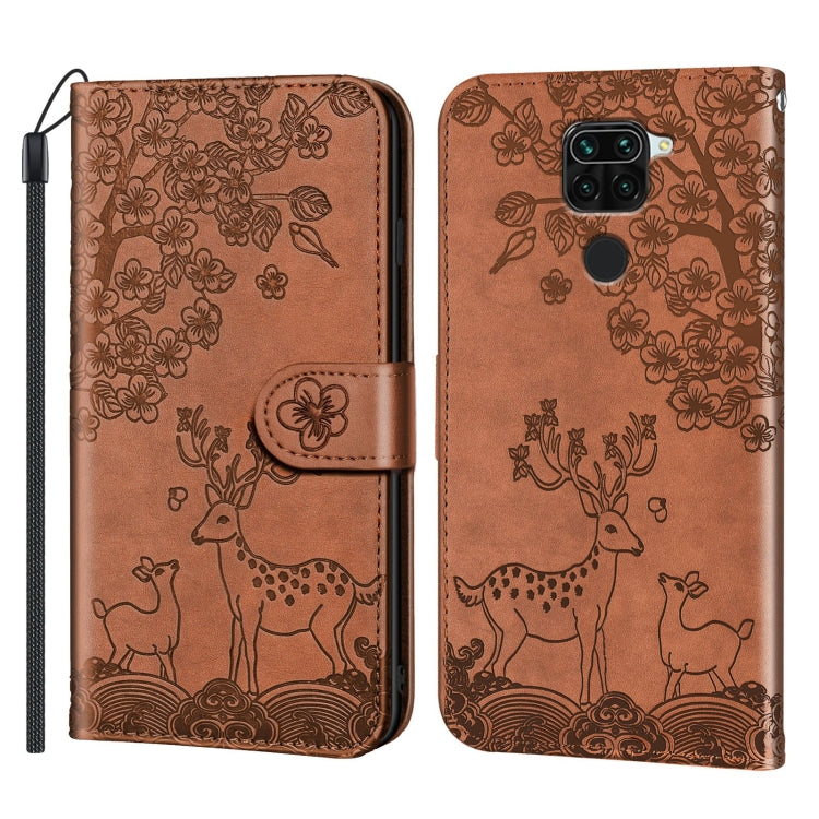 For Xiaomi Redmi Note 9 Sika Deer Embossing Pattern Horizontal Flip PU Leather Case with Holder & Card Slot & Wallet & Photo Frame
