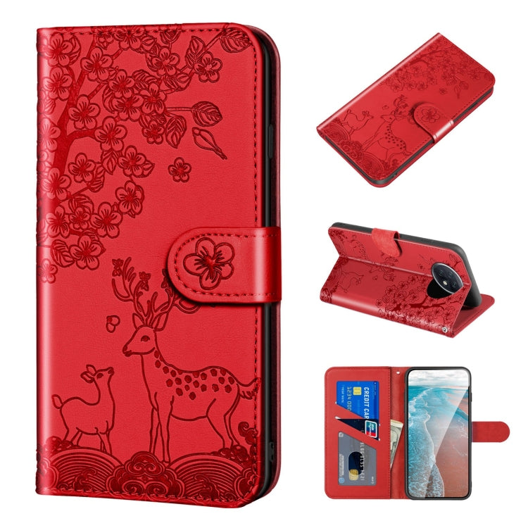 For Xiaomi Redmi Note 9T Sika Deer Embossing Pattern Horizontal Flip PU Leather Case with Holder & Card Slot & Wallet & Photo Frame
