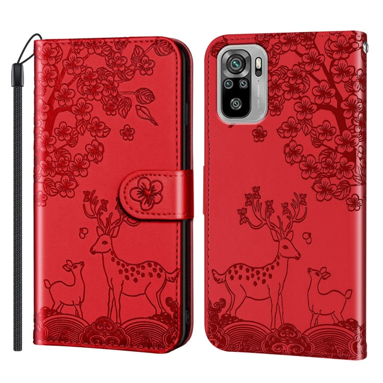 For Xiaomi Redmi Note 10 4G Sika Deer Embossing Pattern Horizontal Flip PU Leather Case with Holder & Card Slot & Wallet & Photo Frame