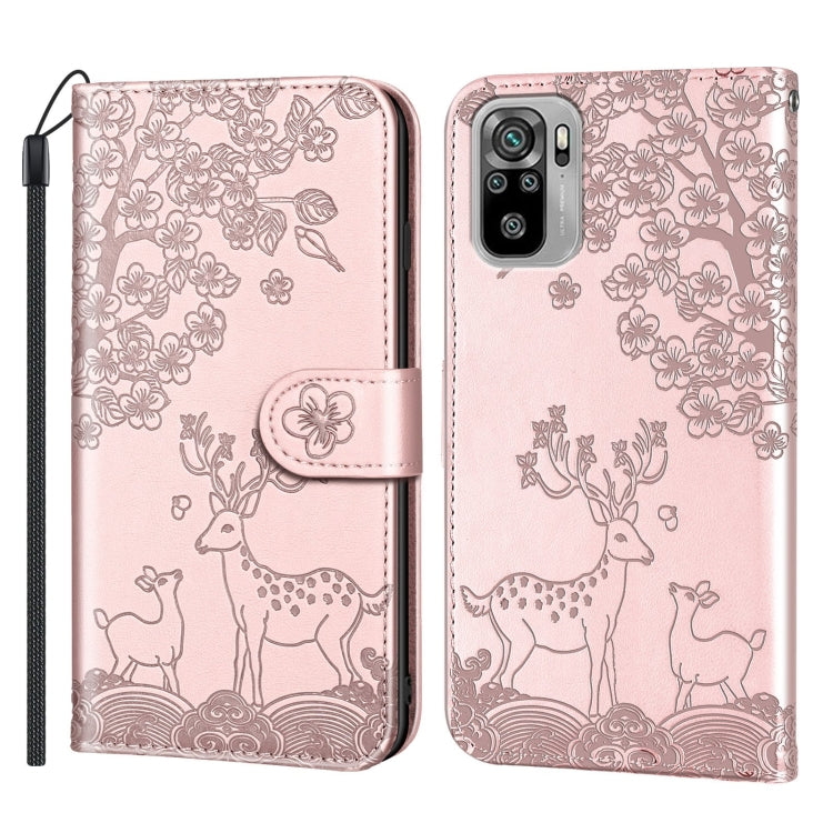For Xiaomi Redmi Note 10 4G Sika Deer Embossing Pattern Horizontal Flip PU Leather Case with Holder & Card Slot & Wallet & Photo Frame