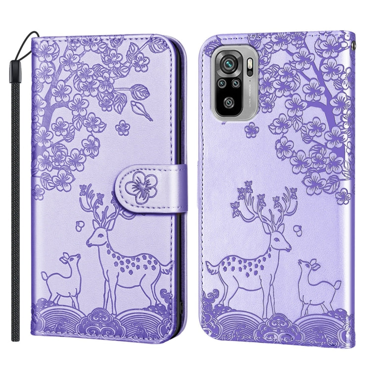 For Xiaomi Redmi Note 10 4G Sika Deer Embossing Pattern Horizontal Flip PU Leather Case with Holder & Card Slot & Wallet & Photo Frame