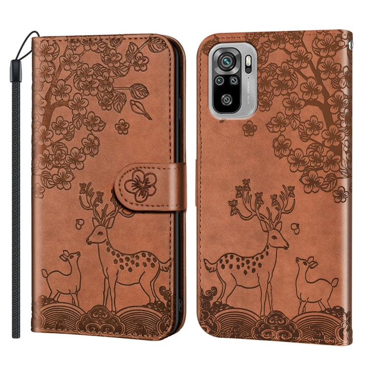 For Xiaomi Redmi Note 10 4G Sika Deer Embossing Pattern Horizontal Flip PU Leather Case with Holder & Card Slot & Wallet & Photo Frame