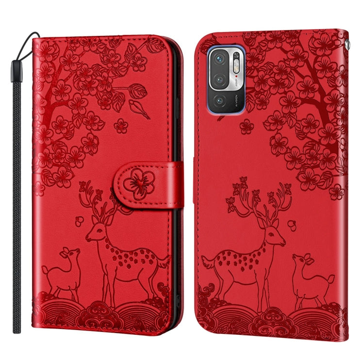 For Xiaomi Redmi Note 10 5G Sika Deer Embossing Pattern Horizontal Flip PU Leather Case with Holder & Card Slot & Wallet & Photo Frame