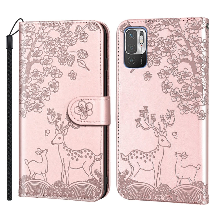 For Xiaomi Redmi Note 10 5G Sika Deer Embossing Pattern Horizontal Flip PU Leather Case with Holder & Card Slot & Wallet & Photo Frame