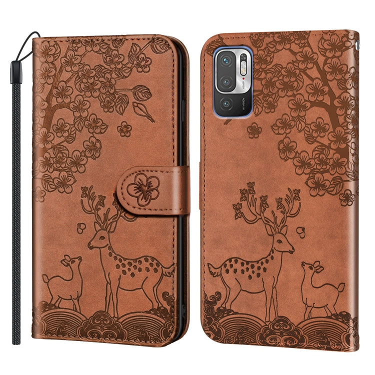 For Xiaomi Redmi Note 10 5G Sika Deer Embossing Pattern Horizontal Flip PU Leather Case with Holder & Card Slot & Wallet & Photo Frame