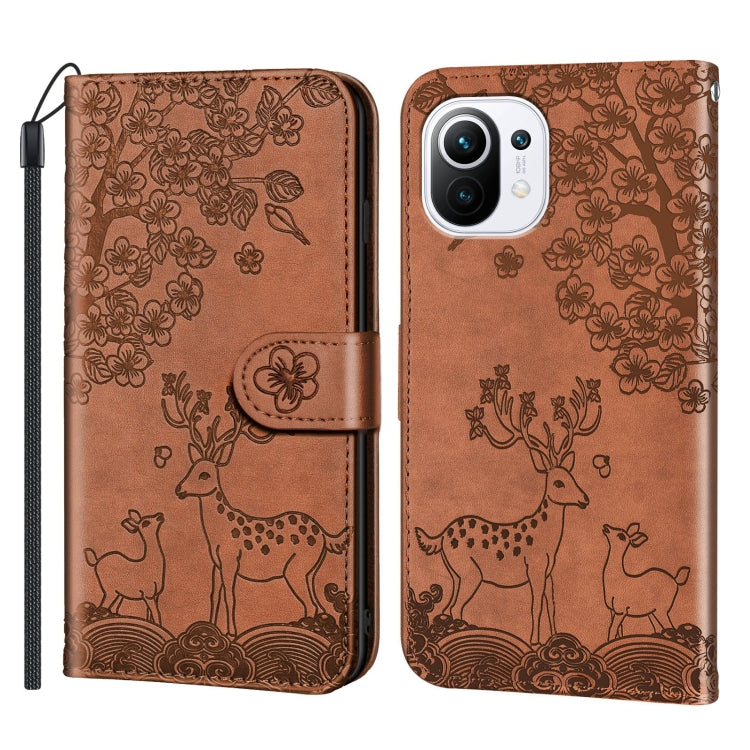 For Xiaomi Mi 11 Sika Deer Embossing Pattern Horizontal Flip PU Leather Case with Holder & Card Slot & Wallet & Photo Frame