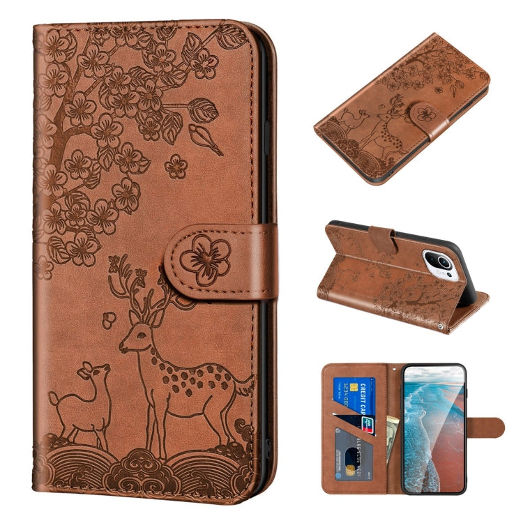 For Xiaomi Mi 11 Lite Sika Deer Embossing Pattern Horizontal Flip PU Leather Case with Holder & Card Slot & Wallet & Photo Frame
