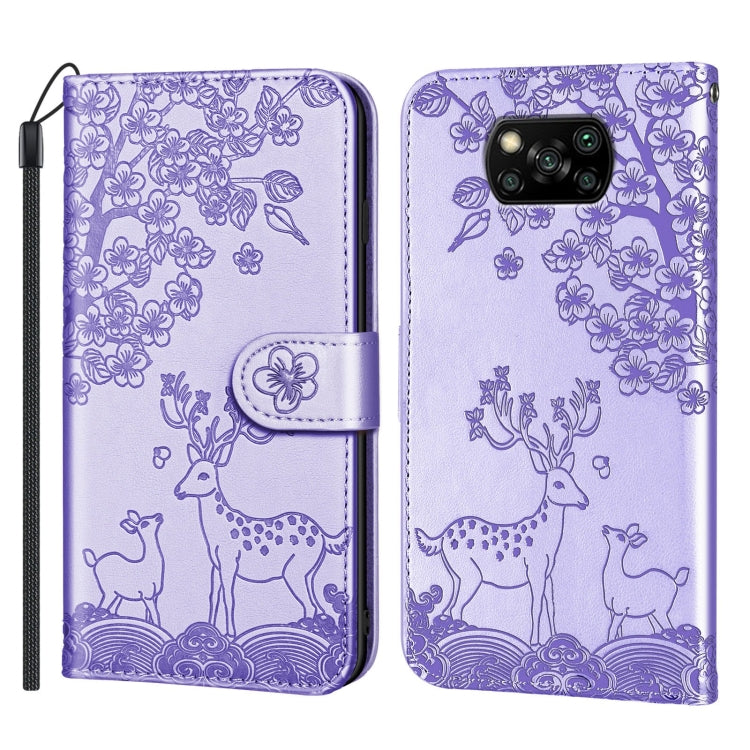 For Xiaomi Poco X3 Sika Deer Embossing Pattern Horizontal Flip PU Leather Case with Holder & Card Slot & Wallet & Photo Frame