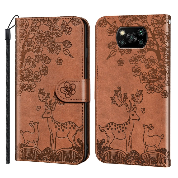 For Xiaomi Poco X3 Sika Deer Embossing Pattern Horizontal Flip PU Leather Case with Holder & Card Slot & Wallet & Photo Frame