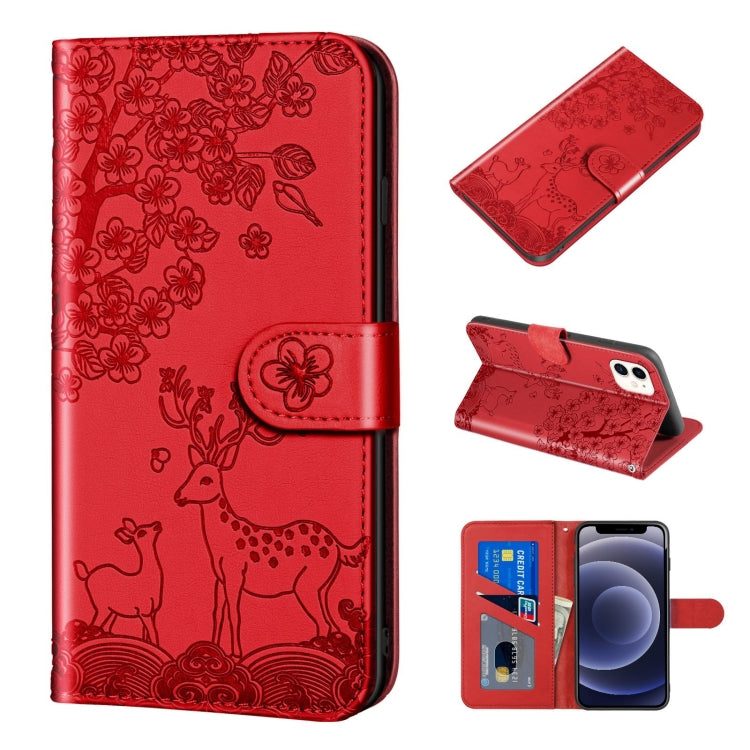 For iPhone 12 mini Sika Deer Embossing Pattern Horizontal Flip PU Leather Case with Holder & Card Slot & Wallet & Photo Frame