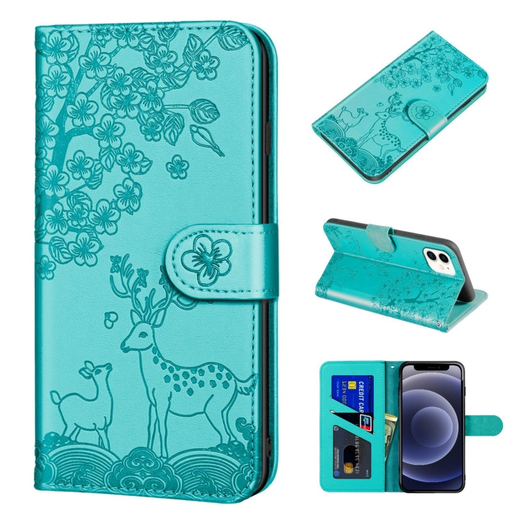 For iPhone 12 mini Sika Deer Embossing Pattern Horizontal Flip PU Leather Case with Holder & Card Slot & Wallet & Photo Frame
