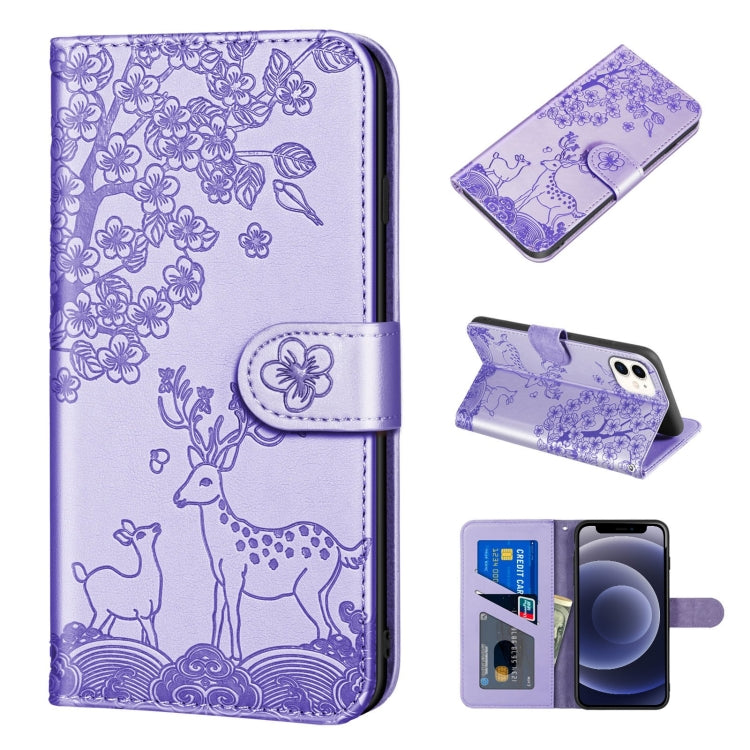 For iPhone 12 mini Sika Deer Embossing Pattern Horizontal Flip PU Leather Case with Holder & Card Slot & Wallet & Photo Frame