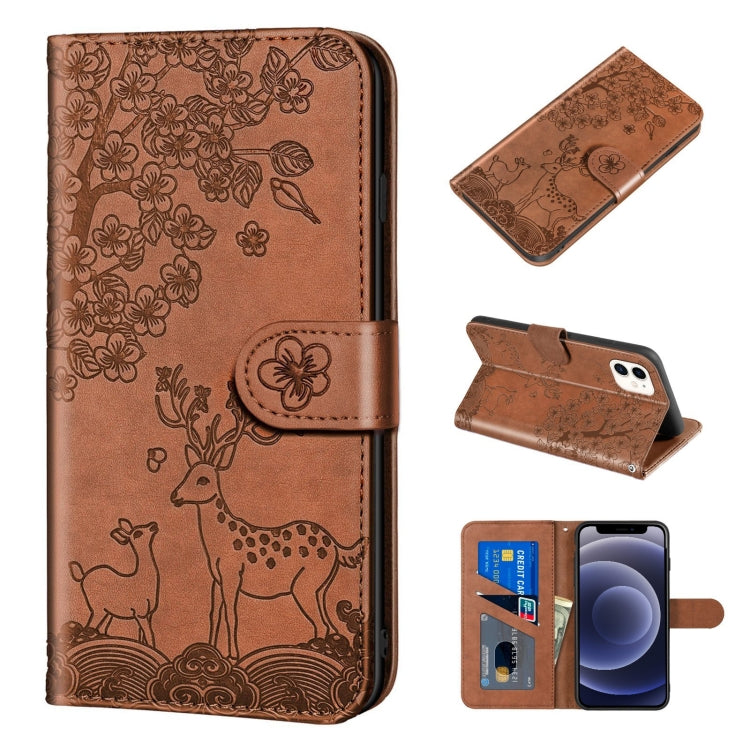 For iPhone 12 mini Sika Deer Embossing Pattern Horizontal Flip PU Leather Case with Holder & Card Slot & Wallet & Photo Frame