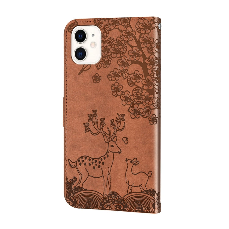 For iPhone 12 mini Sika Deer Embossing Pattern Horizontal Flip PU Leather Case with Holder & Card Slot & Wallet & Photo Frame