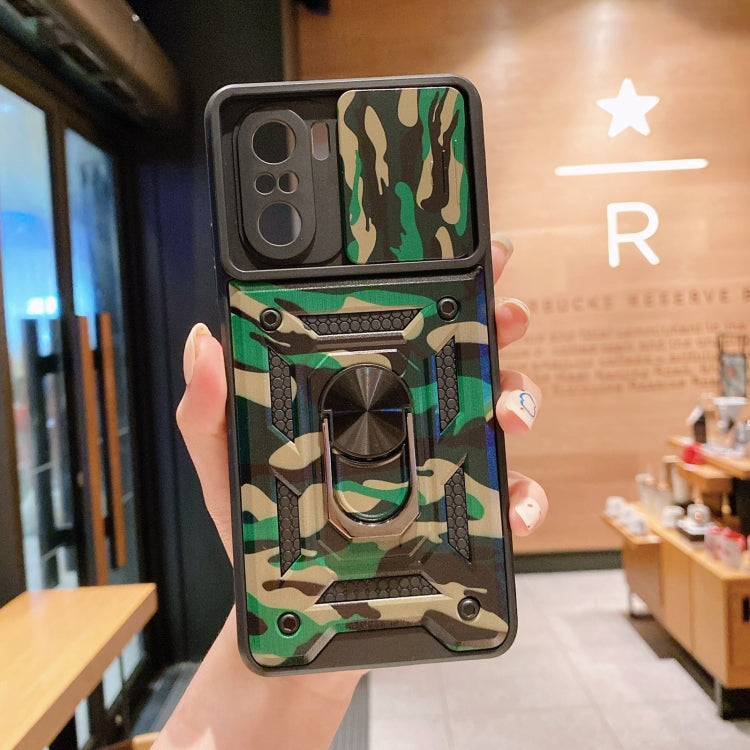 For Xiaomi Redmi K40 Pro Sliding Camera Cover Design Camouflage Series TPU+PC Protective Case