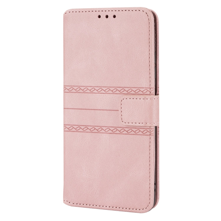 For Xiaomi Redmi Note 10 Embossed Striped Magnetic Buckle PU + TPU Horizontal Flip Leather Case with Holder & Card Slot & Wallet & Photo Frame & Sling