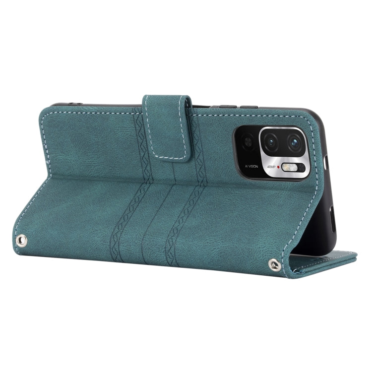 For Xiaomi Redmi Note 10 Embossed Striped Magnetic Buckle PU + TPU Horizontal Flip Leather Case with Holder & Card Slot & Wallet & Photo Frame & Sling