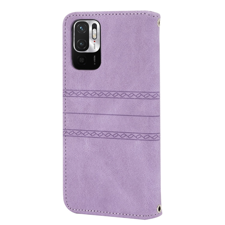 For Xiaomi Redmi Note 10 Embossed Striped Magnetic Buckle PU + TPU Horizontal Flip Leather Case with Holder & Card Slot & Wallet & Photo Frame & Sling