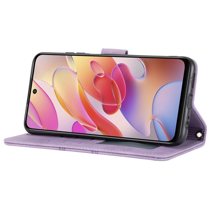 For Xiaomi Redmi Note 10 Embossed Striped Magnetic Buckle PU + TPU Horizontal Flip Leather Case with Holder & Card Slot & Wallet & Photo Frame & Sling