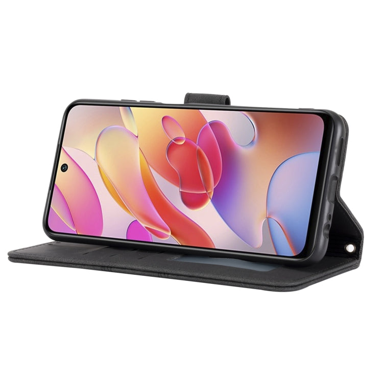 For Xiaomi Redmi Note 10 Embossed Striped Magnetic Buckle PU + TPU Horizontal Flip Leather Case with Holder & Card Slot & Wallet & Photo Frame & Sling