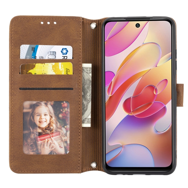 For Xiaomi Redmi Note 10 5G Embossed Striped Magnetic Buckle PU + TPU Horizontal Flip Leather Case with Holder & Card Slot & Wallet & Photo Frame & Sling