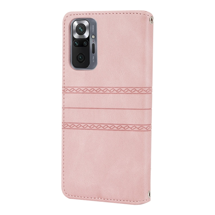 For Xiaomi Redmi Note 10 Pro Max Embossed Striped Magnetic Buckle PU + TPU Horizontal Flip Leather Case with Holder & Card Slot & Wallet & Photo Frame & Sling