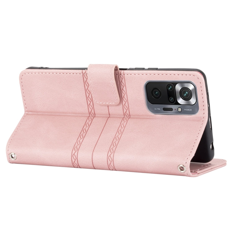 For Xiaomi Redmi Note 10 Pro Max Embossed Striped Magnetic Buckle PU + TPU Horizontal Flip Leather Case with Holder & Card Slot & Wallet & Photo Frame & Sling