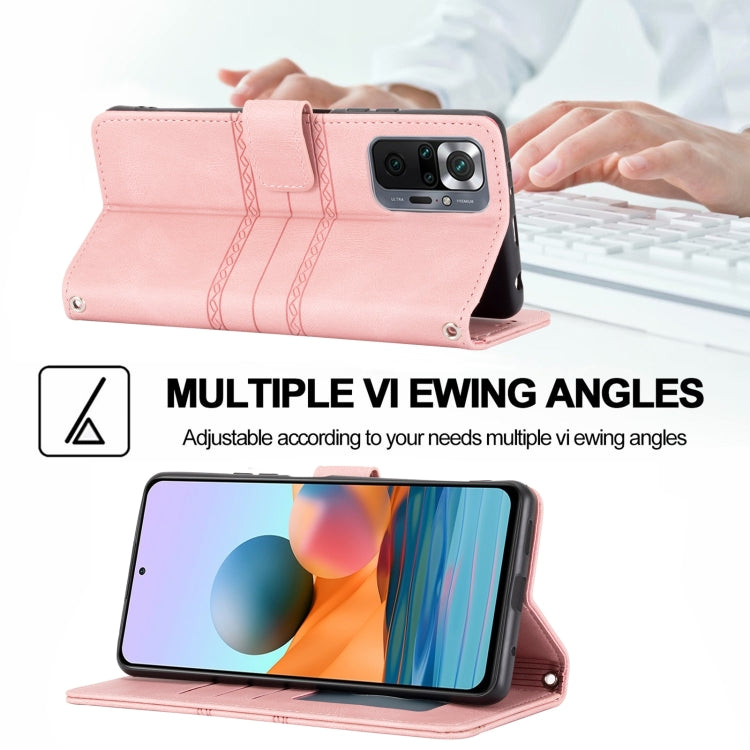 For Xiaomi Redmi Note 10 Pro Max Embossed Striped Magnetic Buckle PU + TPU Horizontal Flip Leather Case with Holder & Card Slot & Wallet & Photo Frame & Sling