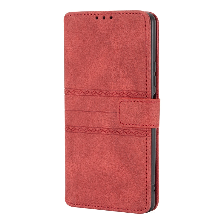 For Xiaomi Redmi Note 10 Pro Max Embossed Striped Magnetic Buckle PU + TPU Horizontal Flip Leather Case with Holder & Card Slot & Wallet & Photo Frame & Sling