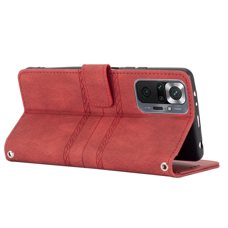 For Xiaomi Redmi Note 10 Pro Max Embossed Striped Magnetic Buckle PU + TPU Horizontal Flip Leather Case with Holder & Card Slot & Wallet & Photo Frame & Sling