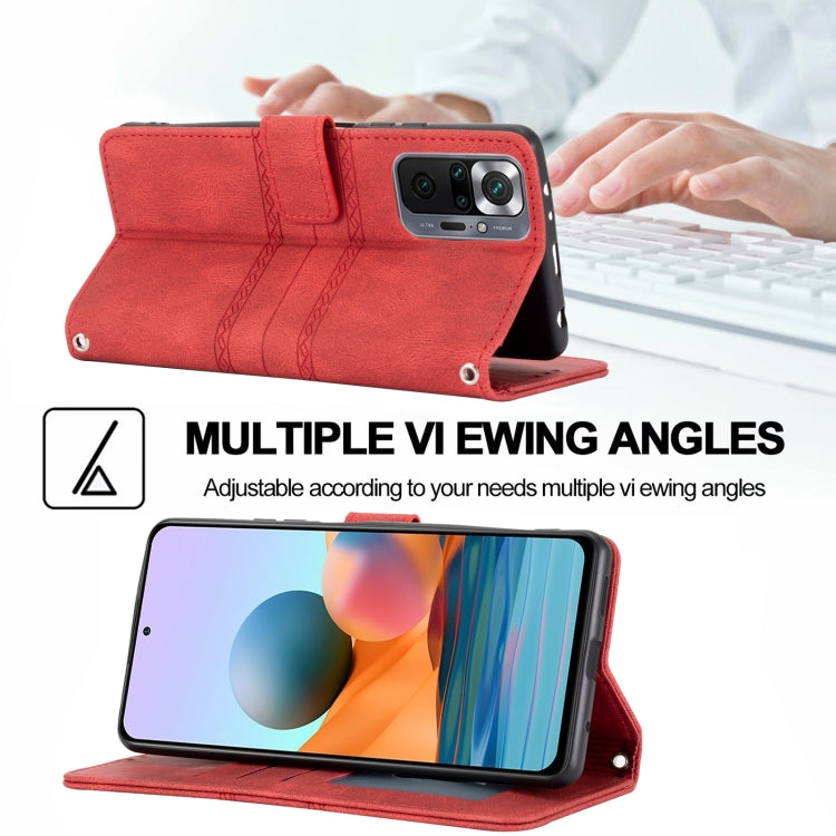 For Xiaomi Redmi Note 10 Pro Max Embossed Striped Magnetic Buckle PU + TPU Horizontal Flip Leather Case with Holder & Card Slot & Wallet & Photo Frame & Sling