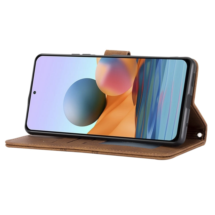 For Xiaomi Redmi Note 10 Pro Max Embossed Striped Magnetic Buckle PU + TPU Horizontal Flip Leather Case with Holder & Card Slot & Wallet & Photo Frame & Sling