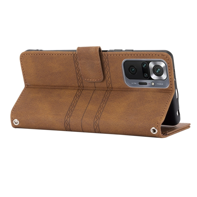 For Xiaomi Redmi Note 10 Pro Max Embossed Striped Magnetic Buckle PU + TPU Horizontal Flip Leather Case with Holder & Card Slot & Wallet & Photo Frame & Sling