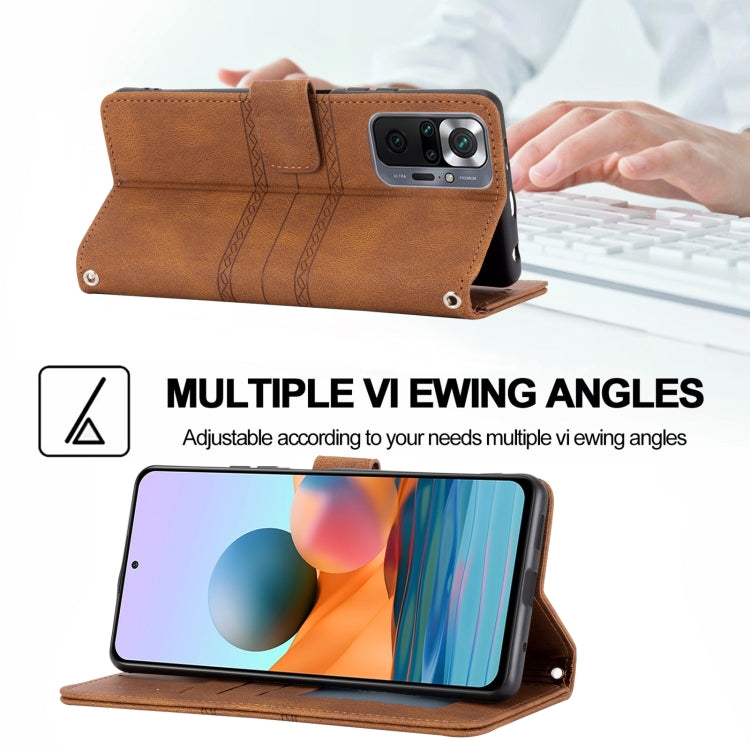 For Xiaomi Redmi Note 10 Pro Max Embossed Striped Magnetic Buckle PU + TPU Horizontal Flip Leather Case with Holder & Card Slot & Wallet & Photo Frame & Sling